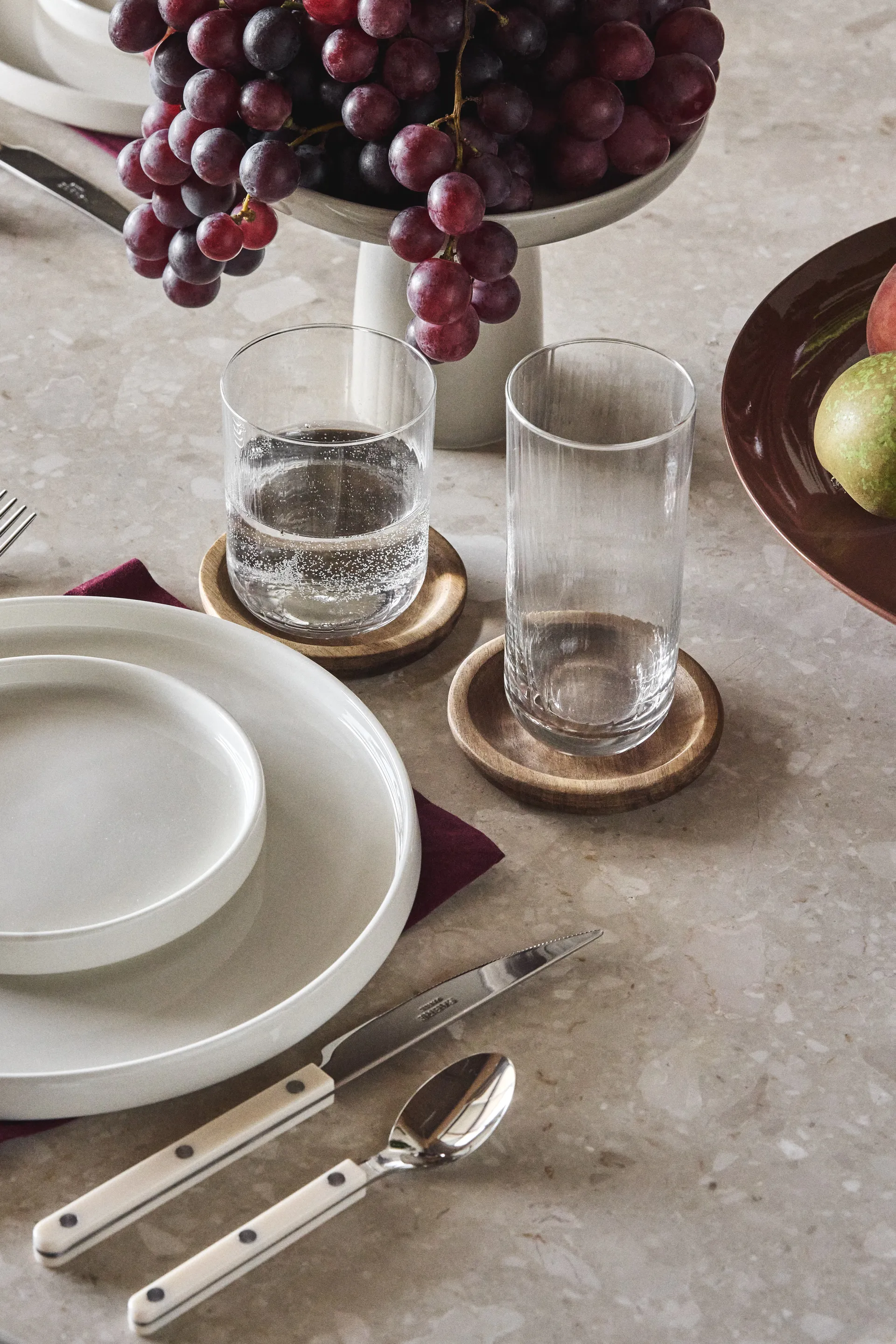 Hollow glass coaster Ø9 cm 4-pack, Acacia Scandi Living