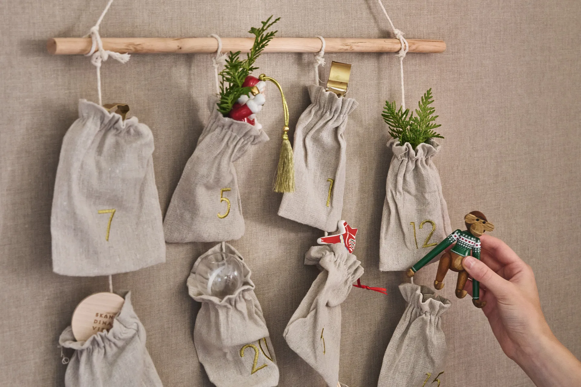 Joyful Advent Calendar 75 cm, Beige Scandi Living