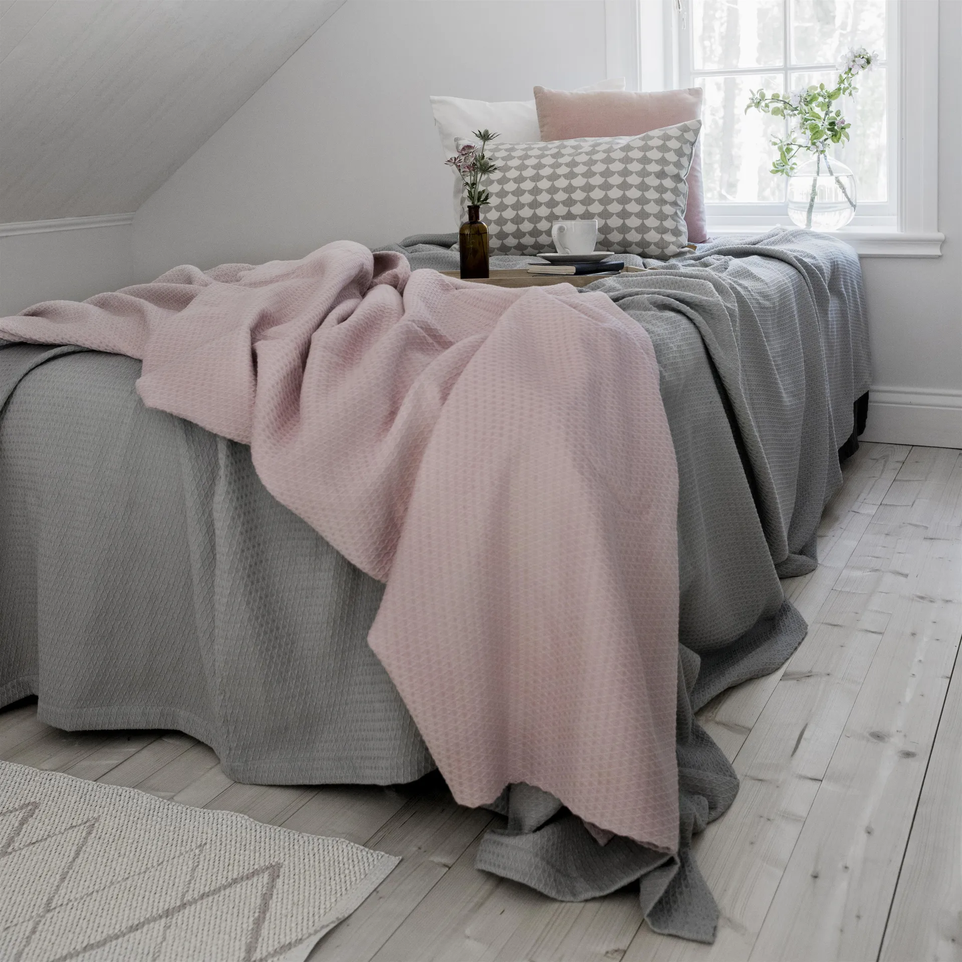 Kimono bed spread 260x260 cm, dusty rose (pink) Scandi Living