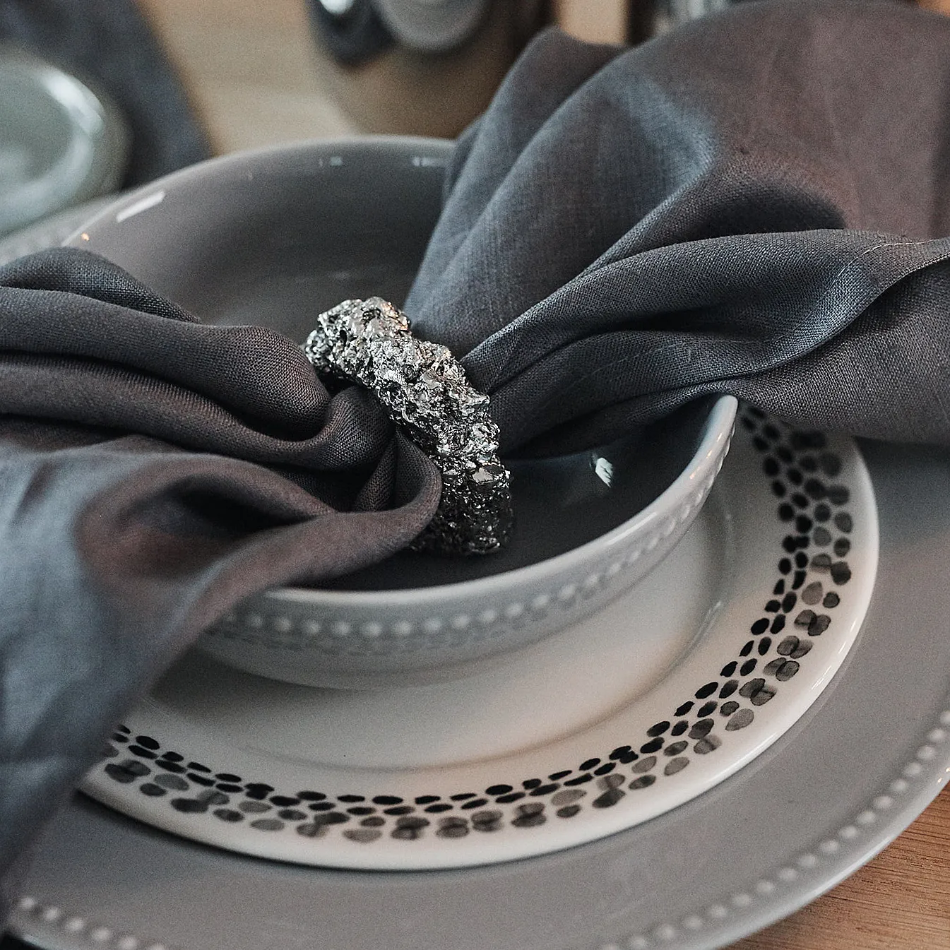 Klappersten side plate 21 cm 4-pack, black and white Scandi Living