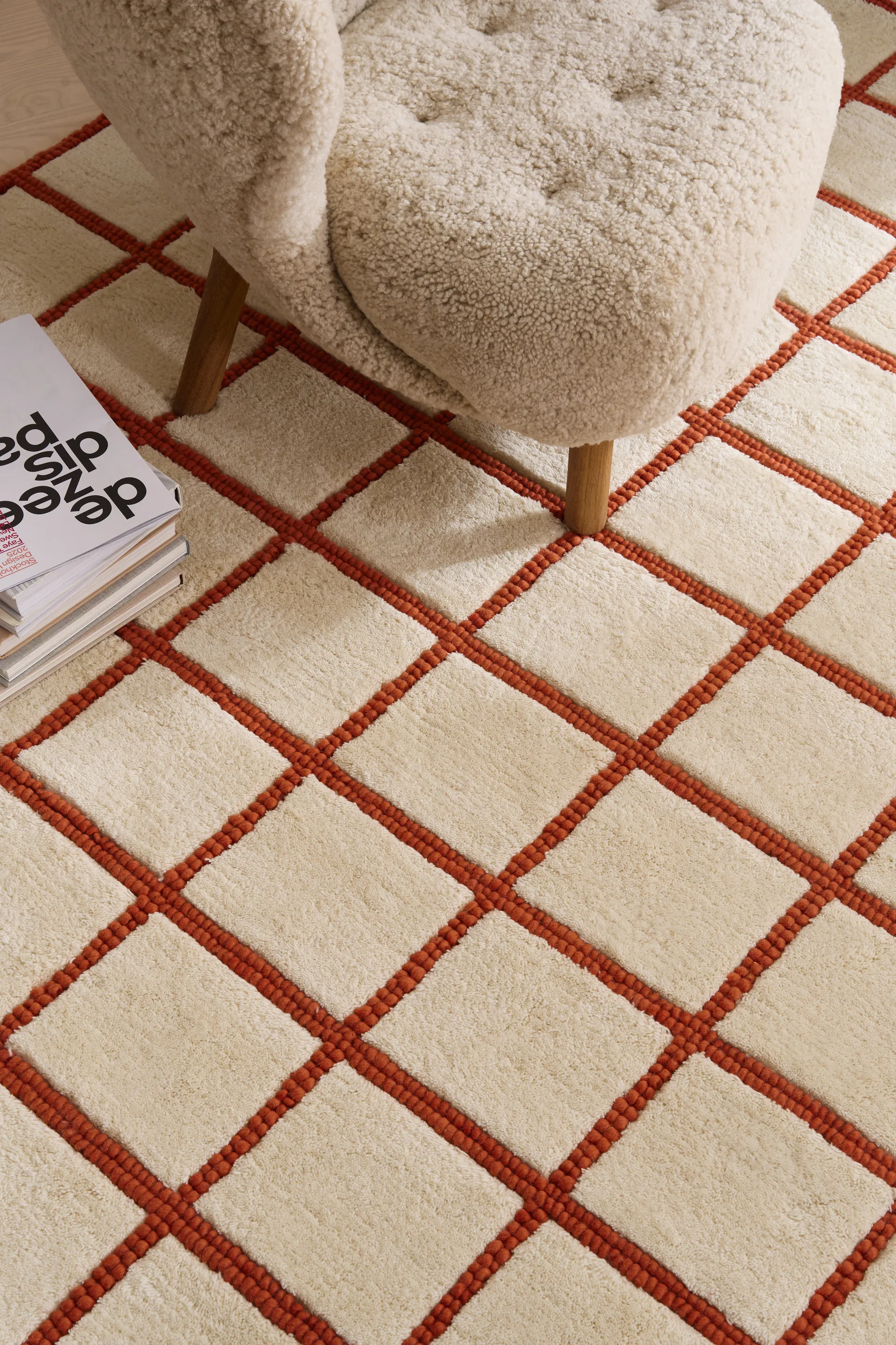 Pasture wool rug natural white/rust, 170x240 cm Scandi Living