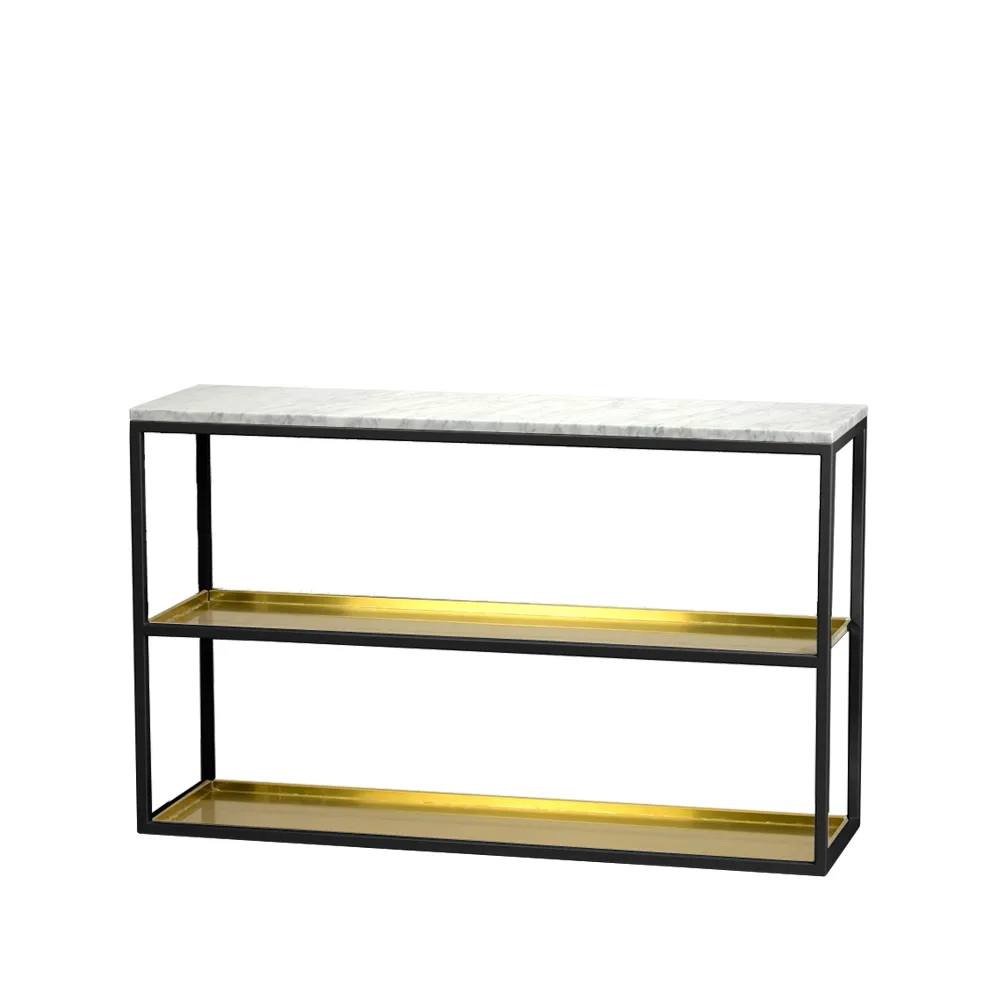 Console table 11, Marble white, black lacquered stand with shelf Scherlin