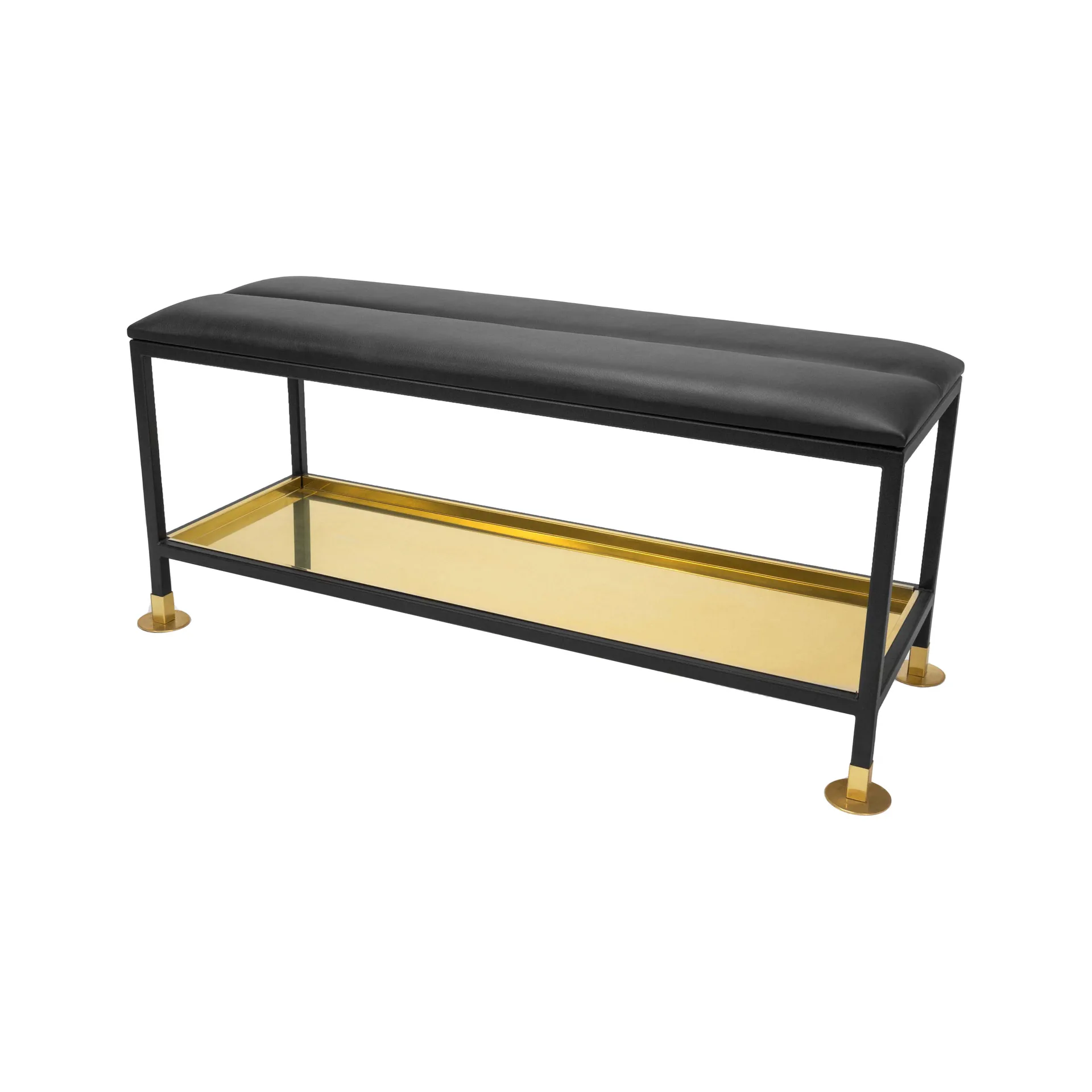 Skobench 11, Black/brass. black leather cushion Scherlin