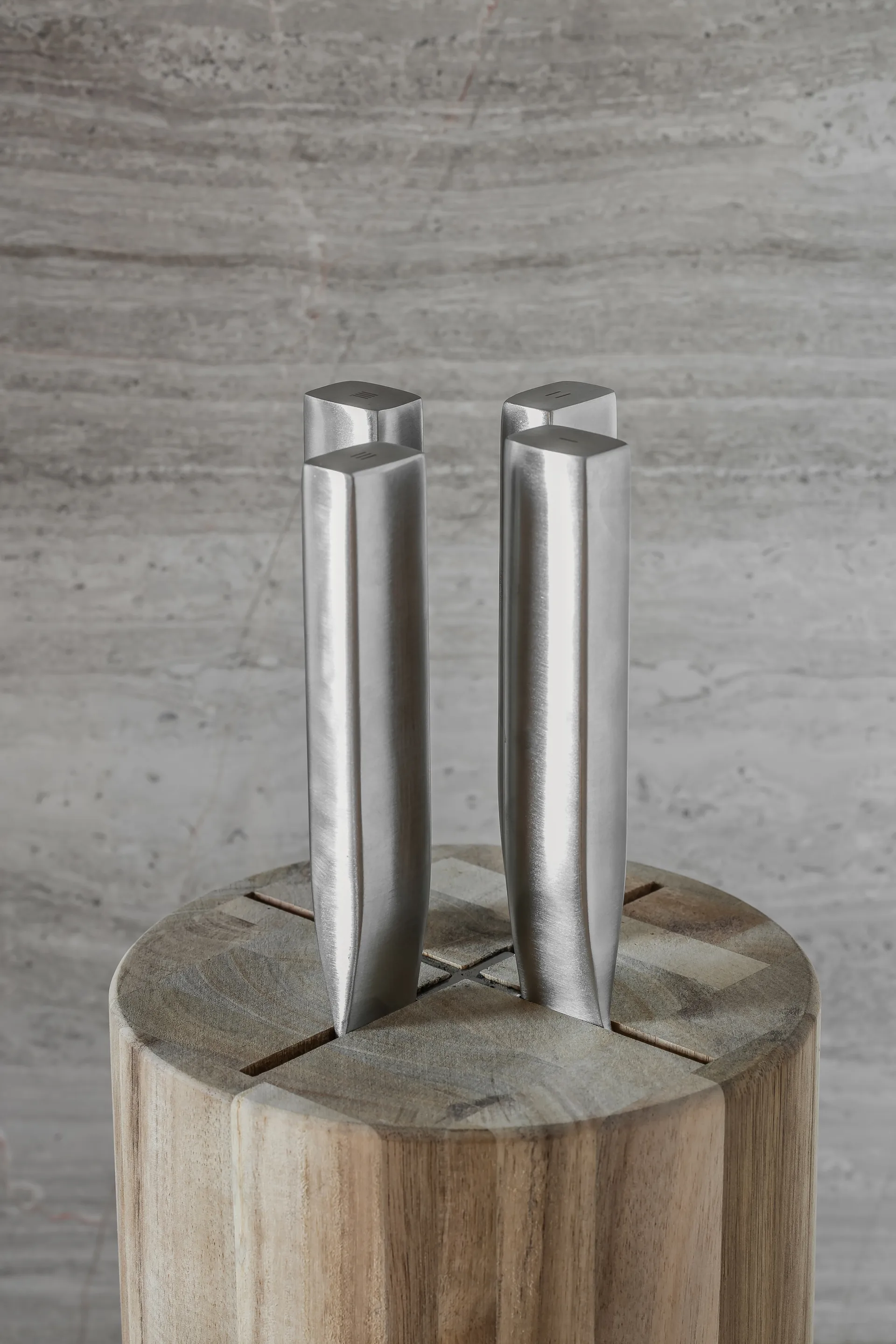 Base knife set with knife block, 5 pieces, Wood-steel grey Serax