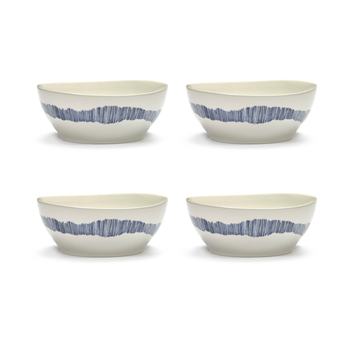 Serax Ottolenghi Feast bowl L Ø17 cm 4-pack White-stripes blue