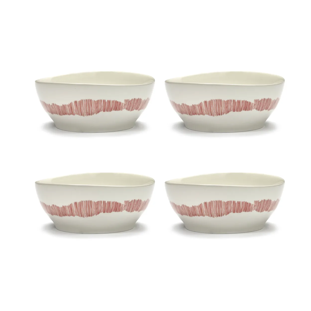 Serax Ottolenghi Feast bowl L o17 cm 4-pack White stripes-red