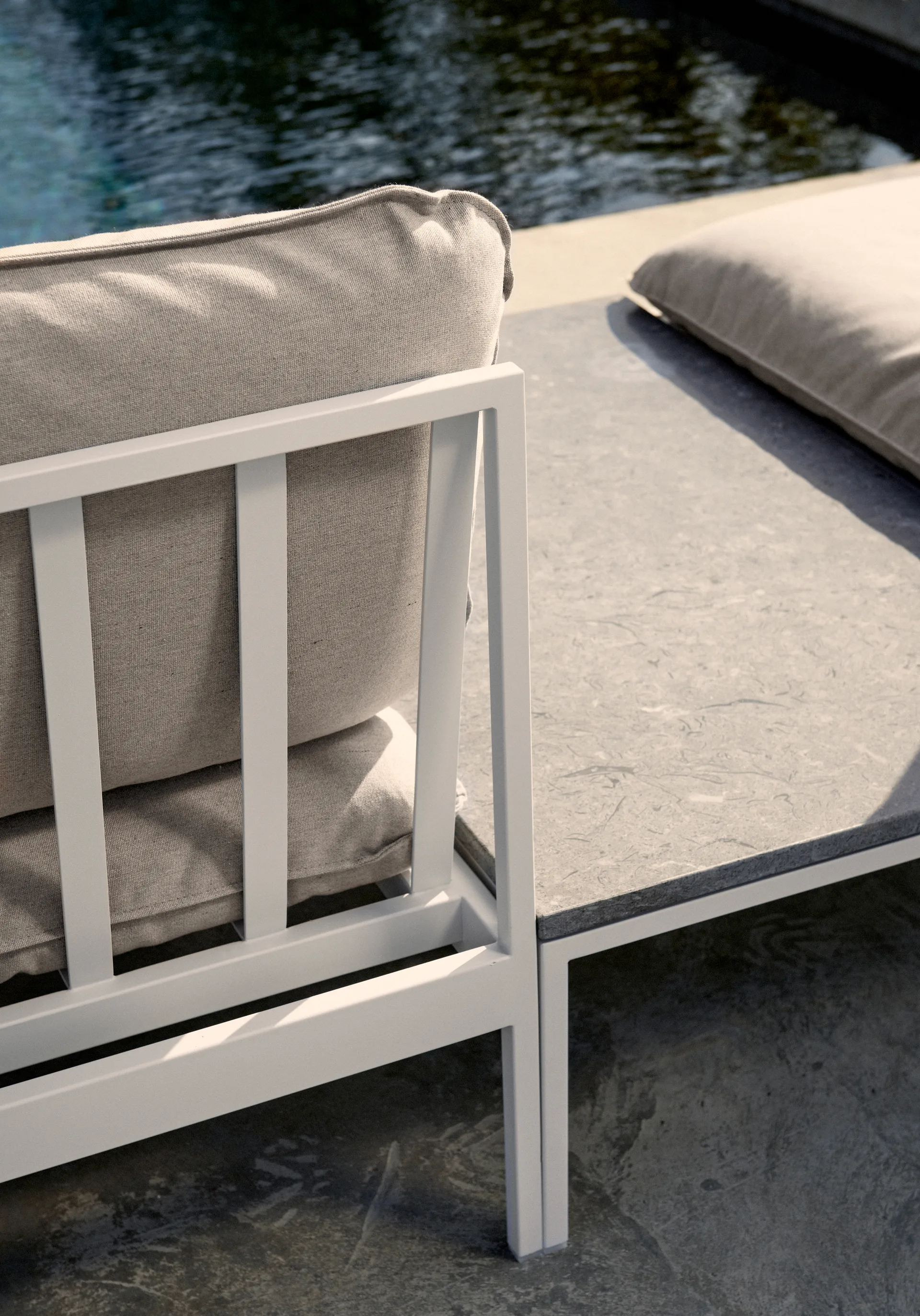 Bönan corner section light grey aluminuim-beige linen,  Skargaarden