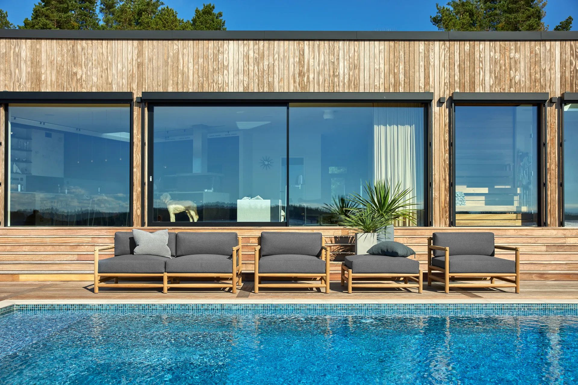 Saltholm sofa teak-grey brown cushion Skargaarden