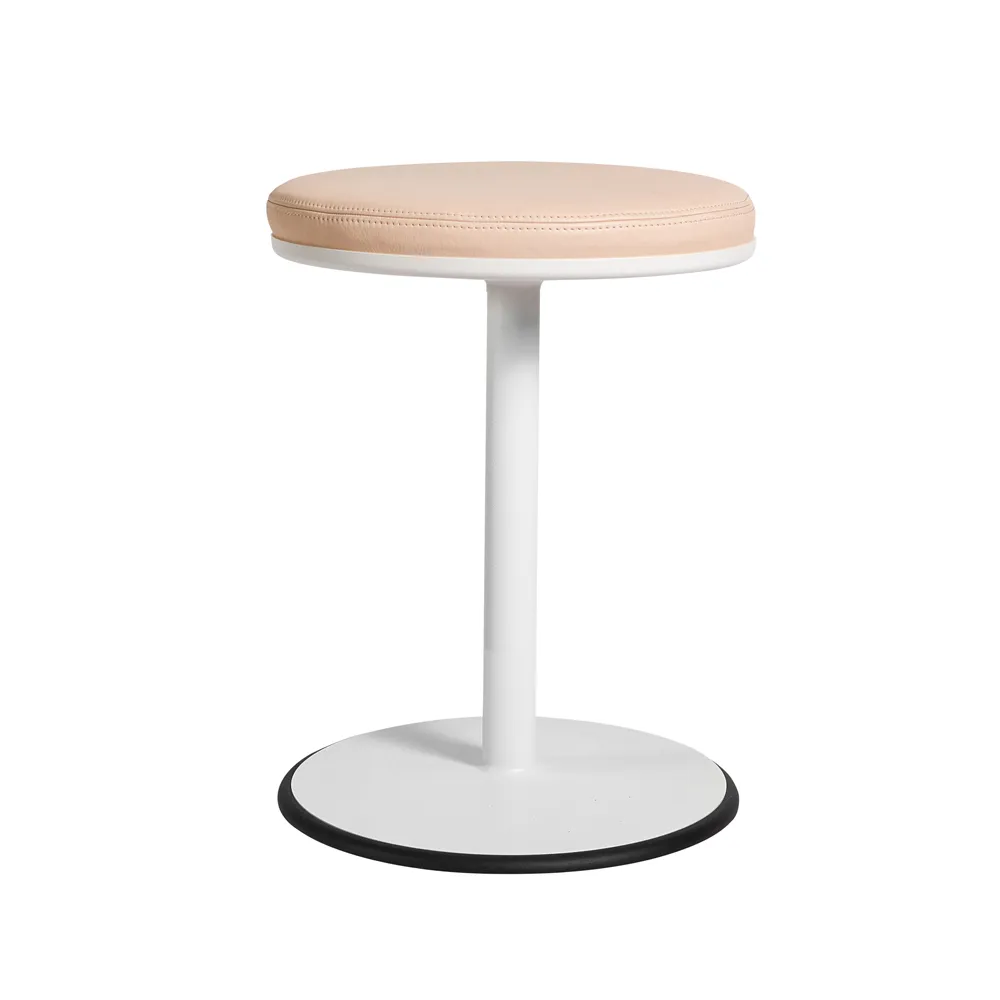 Orbit round stool, White, light brown leather SMD Design