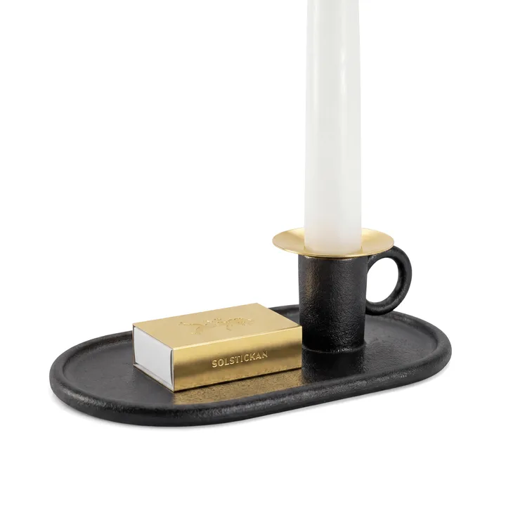 Chamber candlestick with matchbox holder - Black - Solstickan Design