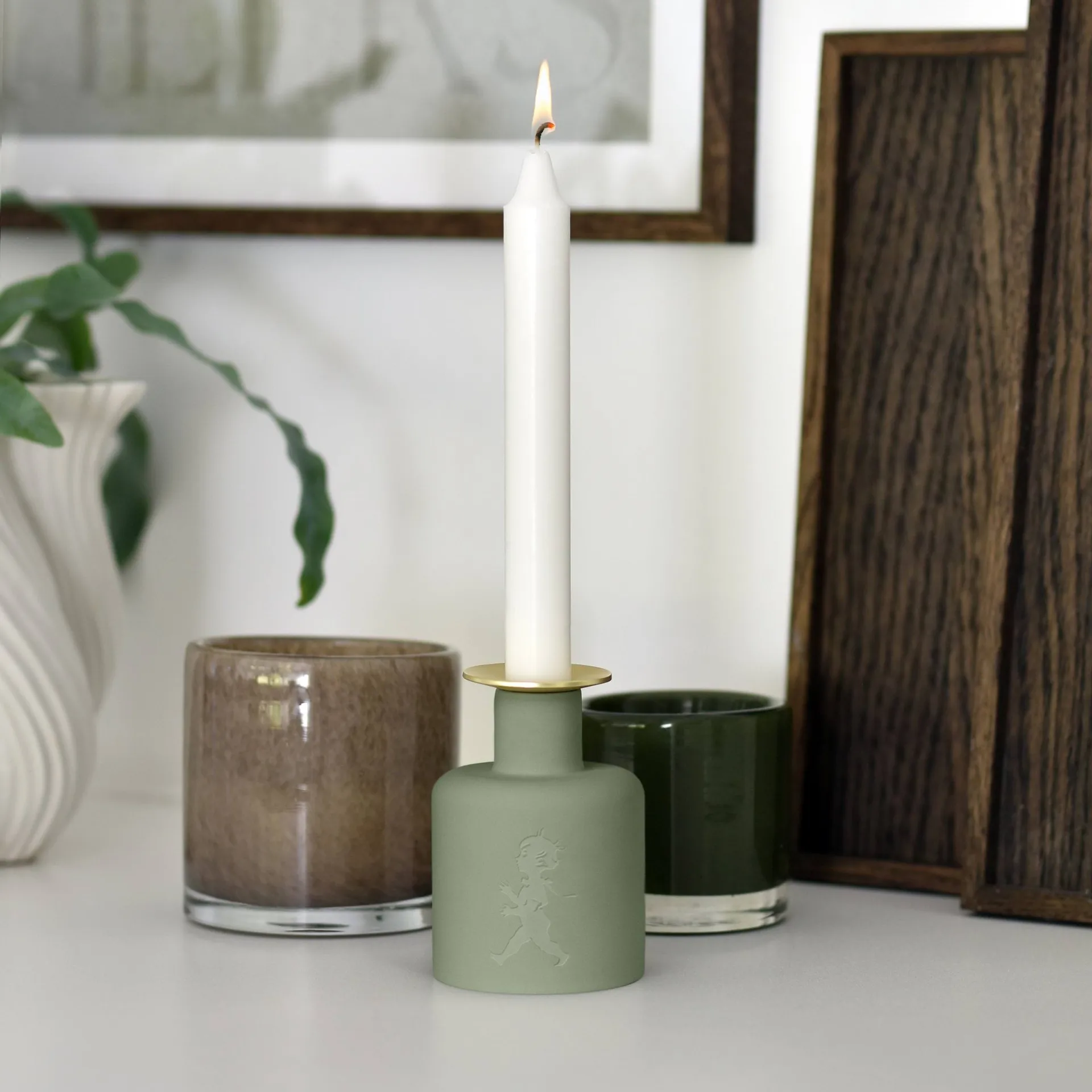 Solstickan ceramic candle holder, Green Solstickan Design