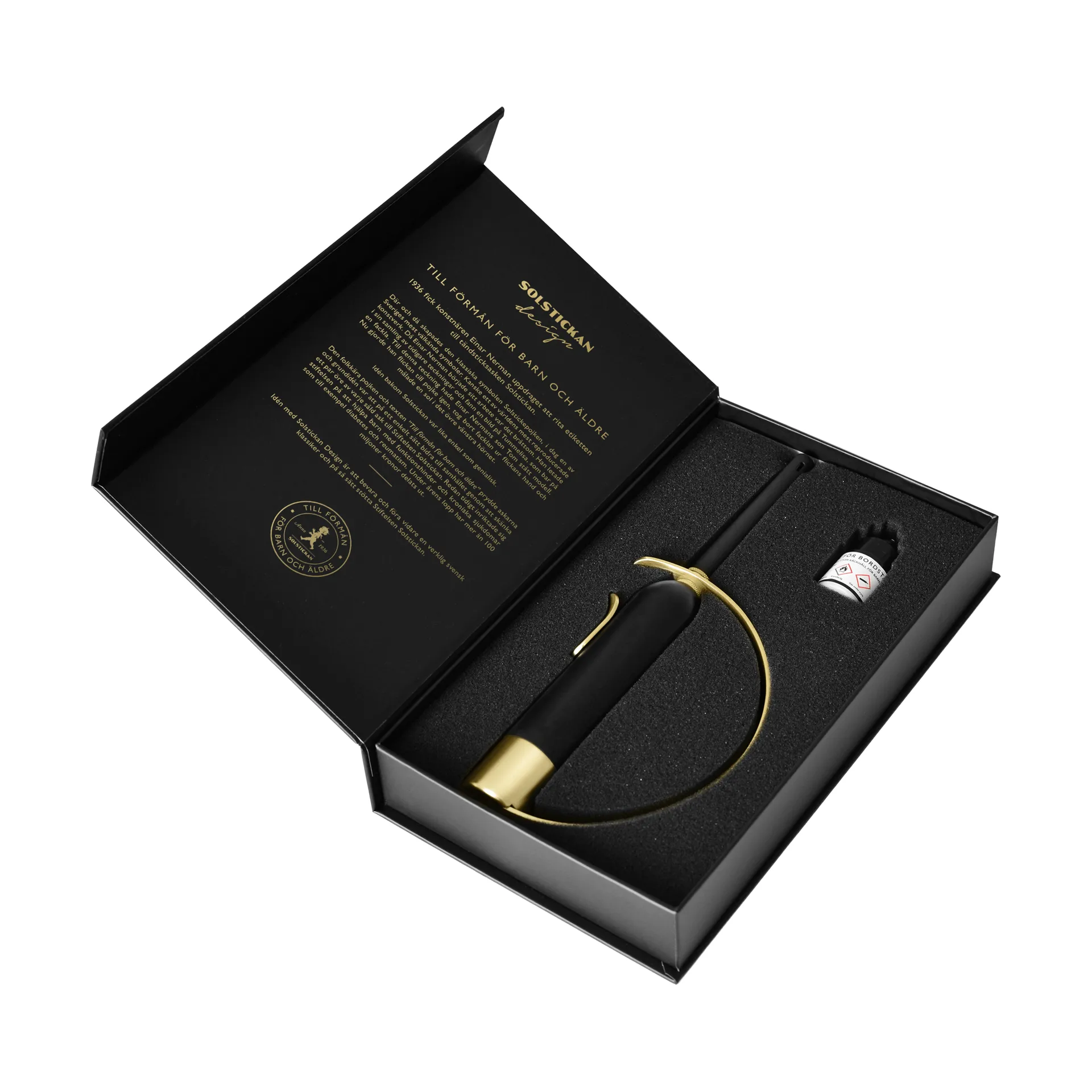 Solstickan Eldklinga lighter, Black-brass Solstickan Design
