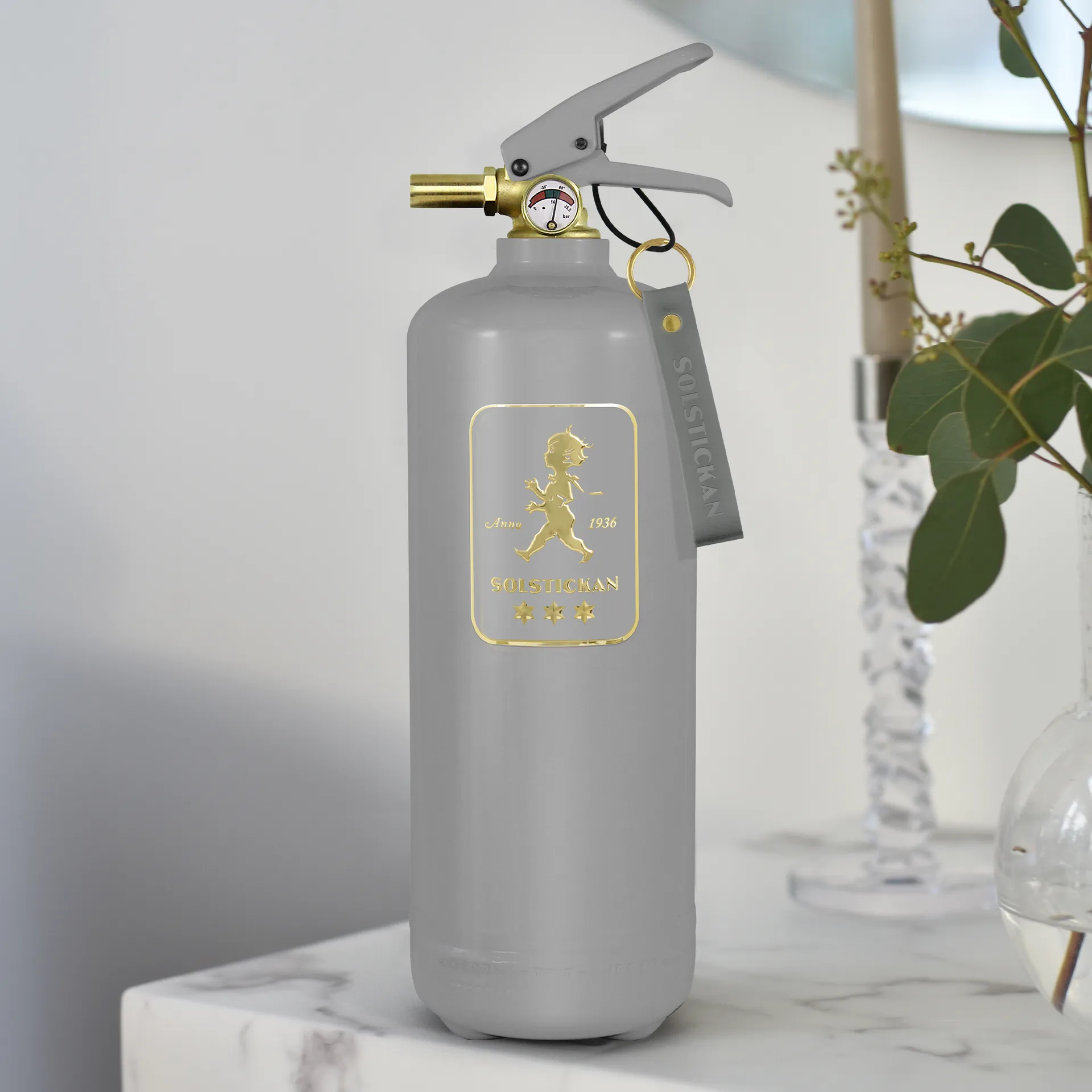 Solstickan fire extinguisher 2 kg, Design Edition grey-gold Solstickan Design
