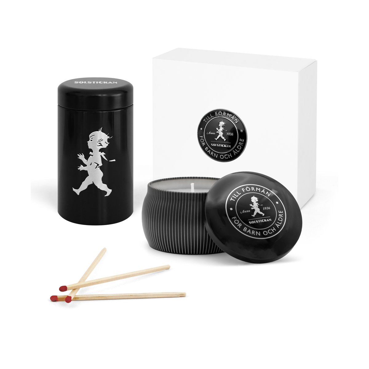 Solstickan Design Solstickan gift box scented candles + matchstick tube Black-scented candle cedarwood