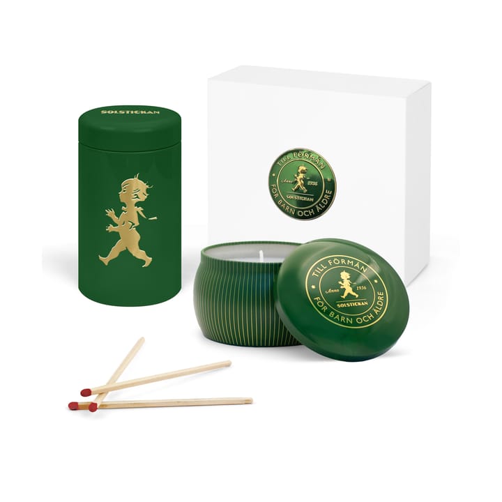 Solstickan gift box scented candles + matchstick tube - Green-scented candle pine forest - Solstickan Design