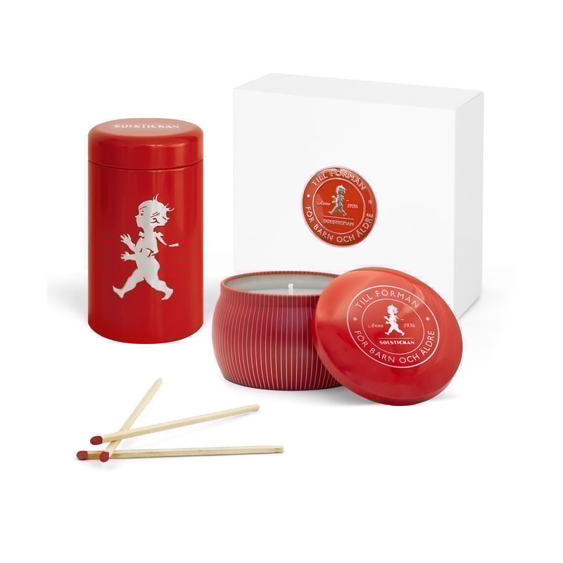 Solstickan Design Solstickan gift box scented candles + matchstick tube Red-scented candle cinnamon & orange