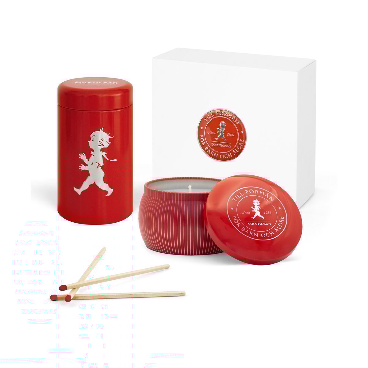 Solstickan Design Solstickan gift box scented candles + matchstick tube Red-scented candle cinnamon & orange