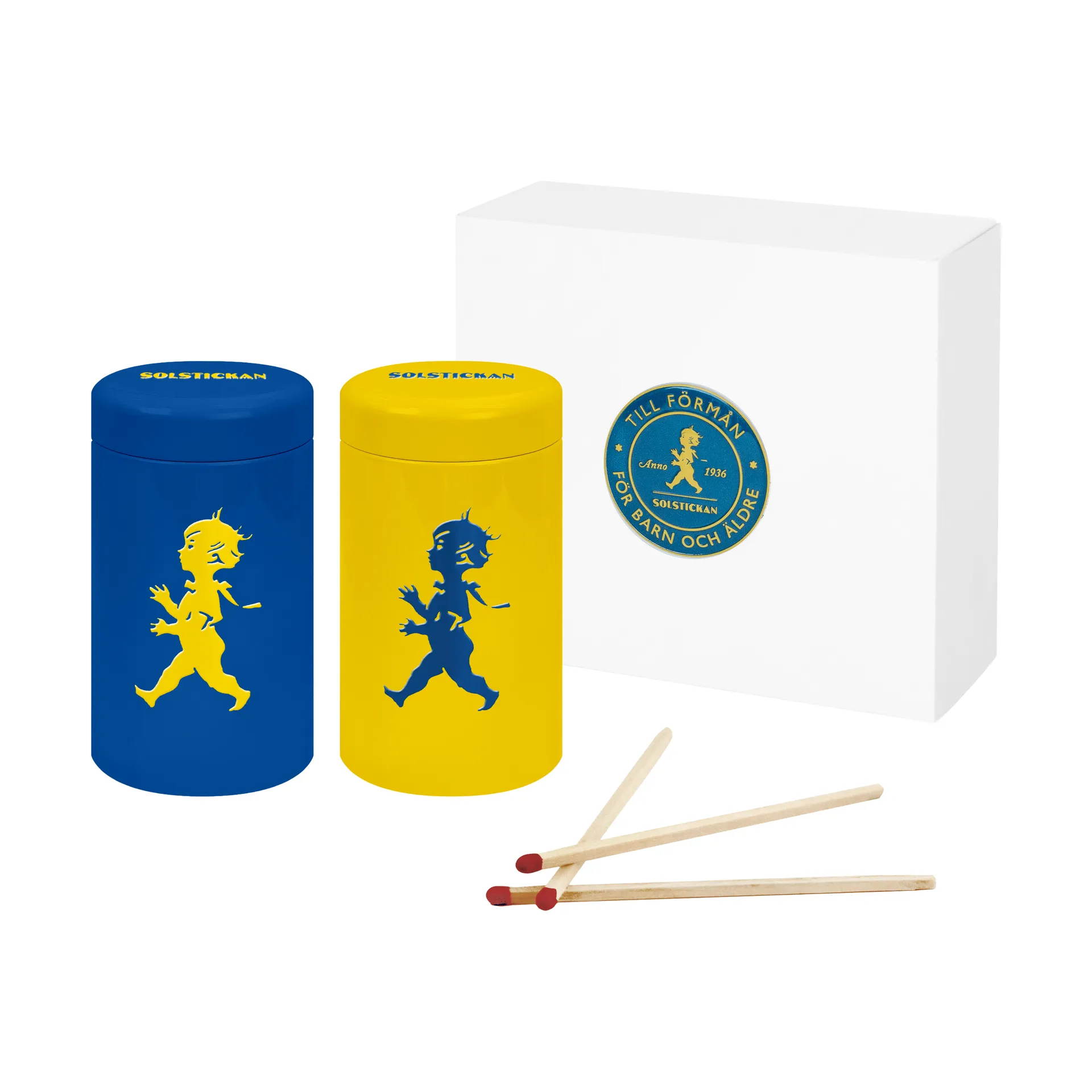 Solstickan match tube 2-pack gift box, Yellow, blue Solstickan Design