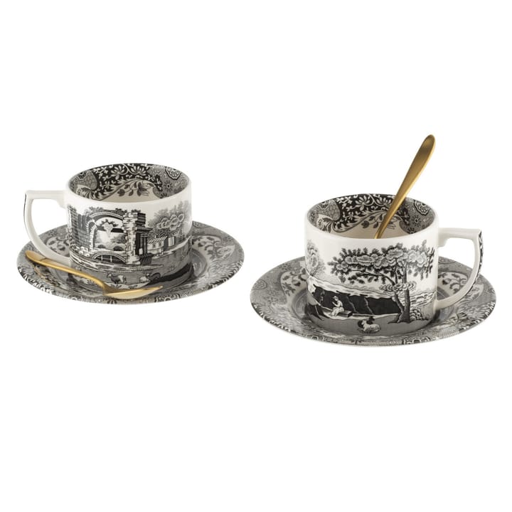 Black Italian teacup with saucer and spoon 2-pack - 28 cl - Spode