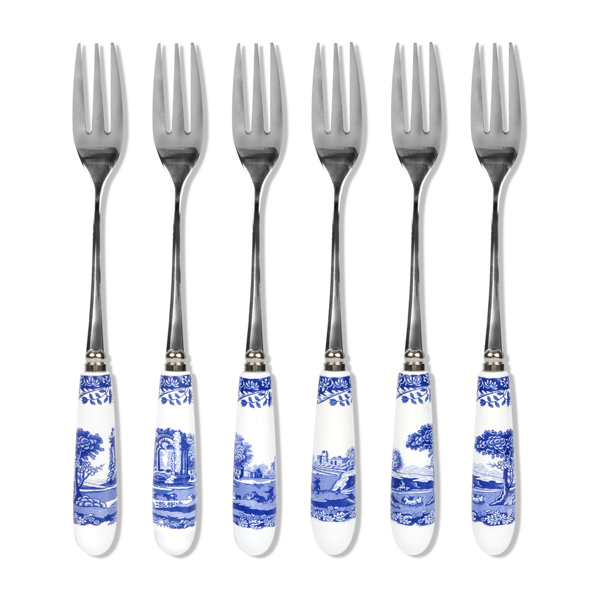 Spode Blue Italian dessert fork 6-pack Ceramic-stainless steel