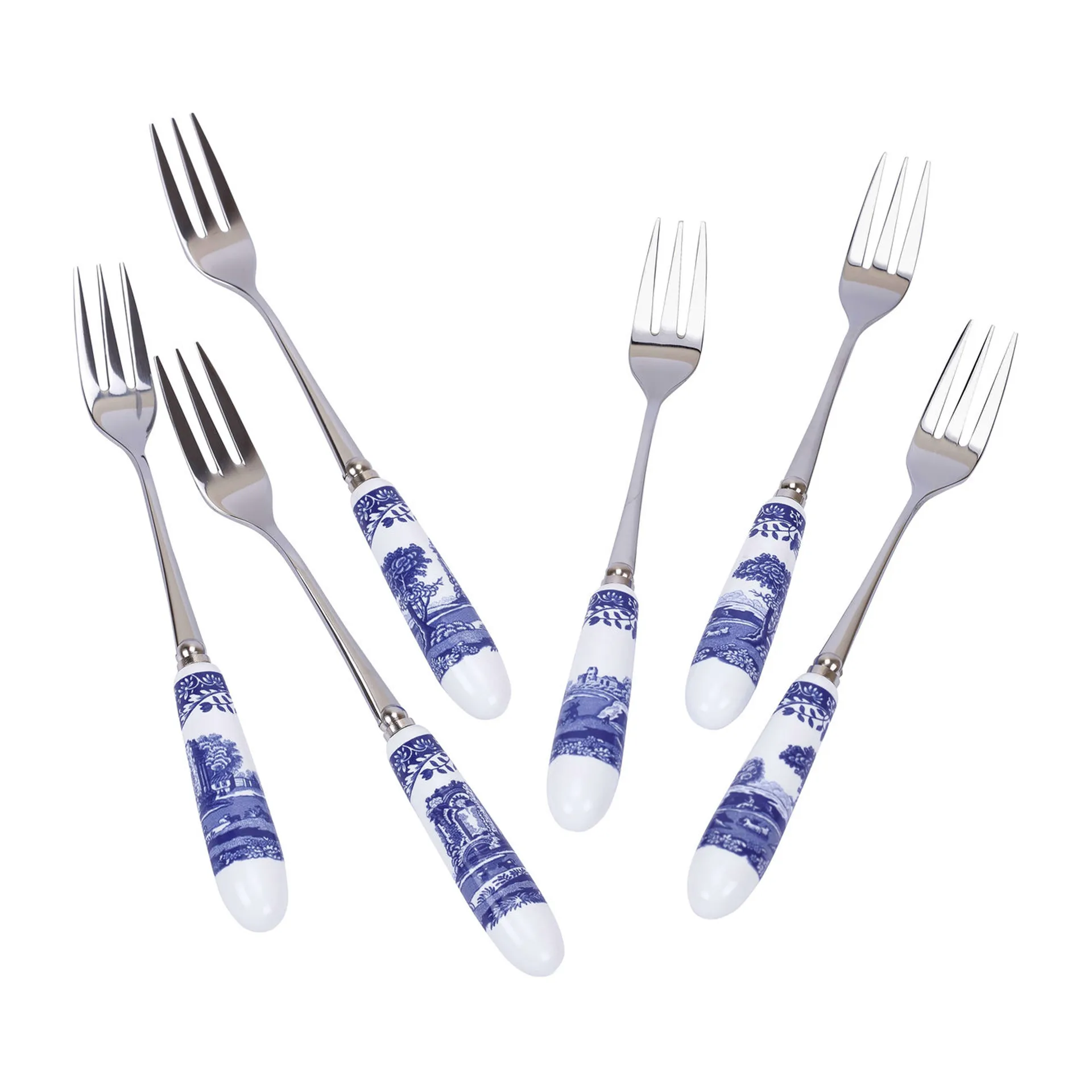 Blue Italian dessert fork 6-pack, Ceramic-stainless steel Spode