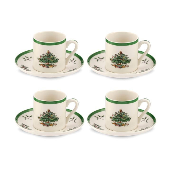 Christmas Tree espresso cup and saucer 9 cl 4-pack, White-green-red Spode
