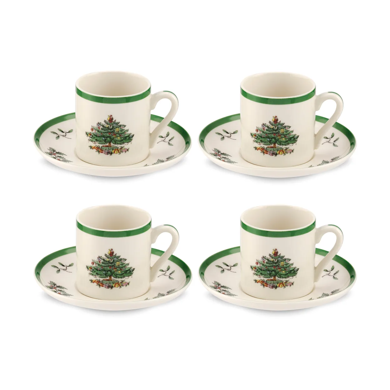 Spode Christmas Tree espresso cup and saucer 9 cl 4-pack White-green-red