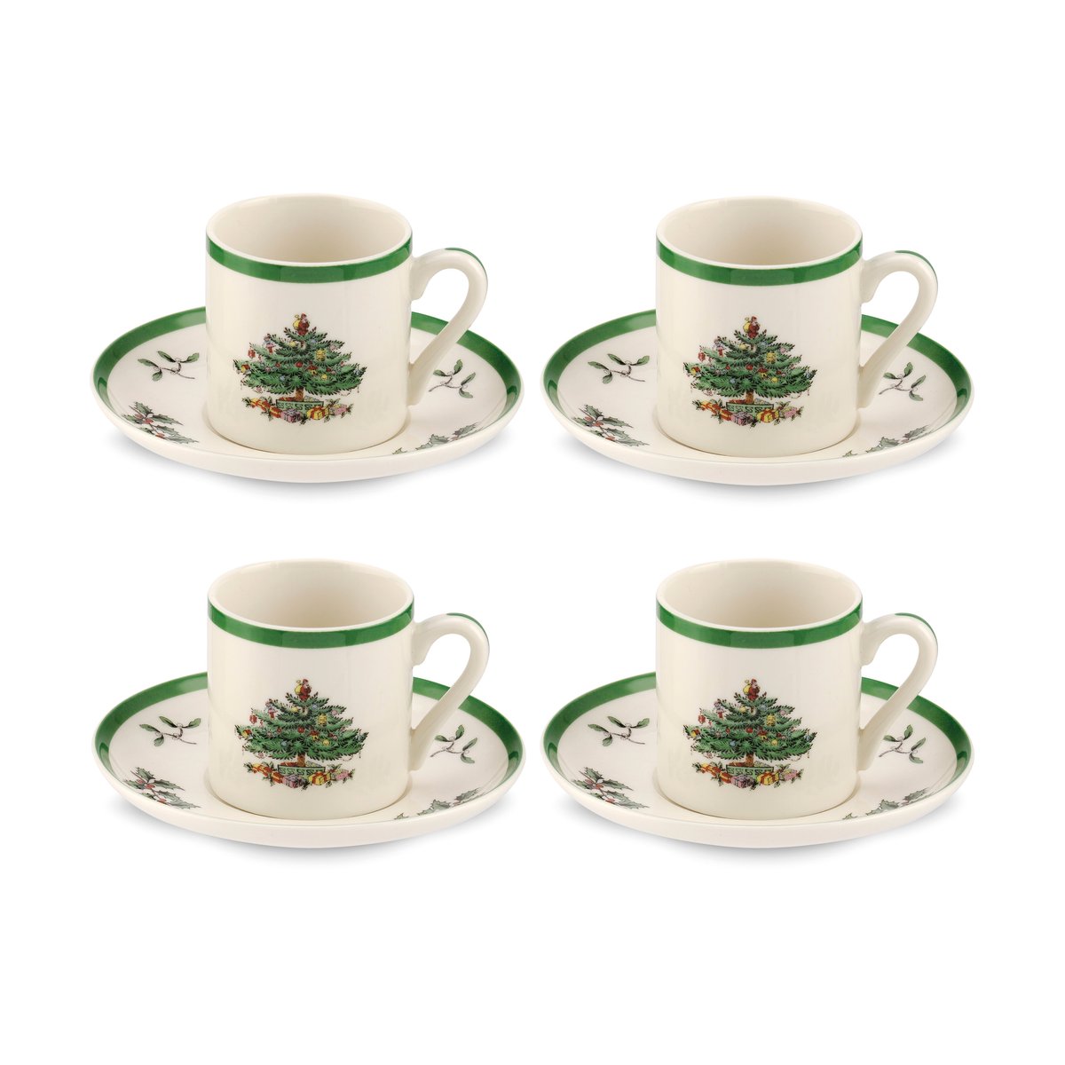 Spode Christmas Tree espresso cup and saucer 9 cl 4-pack White-green-red