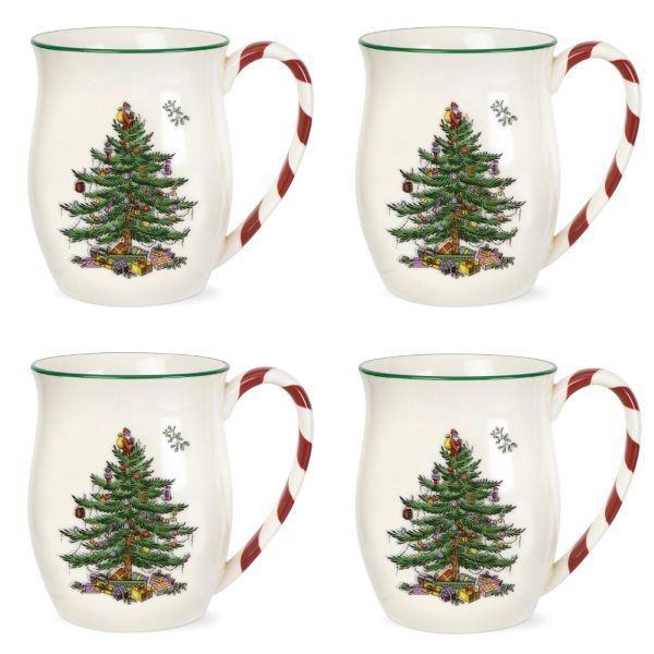 Spode Christmas Tree mug 40 cl 4-pack Peppermint | Scandinavian Design | Coffee cups | Multi