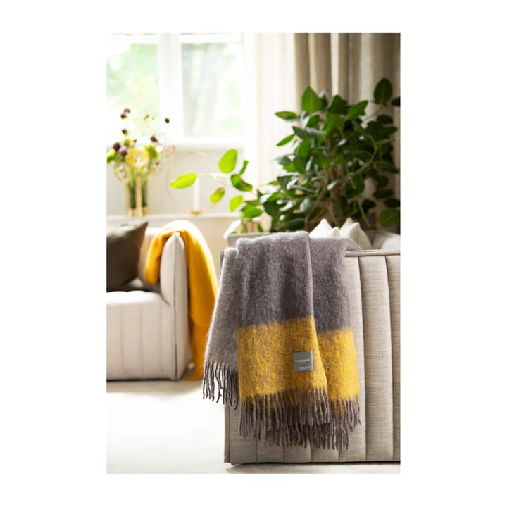 Mohair throw, mustard & charcoal stripe Stackelbergs