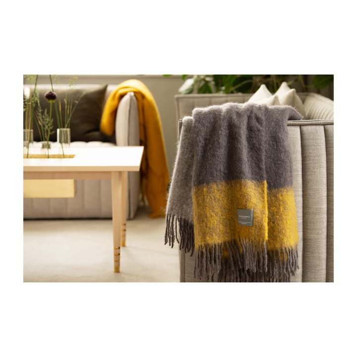 Mohair throw, mustard & charcoal stripe Stackelbergs