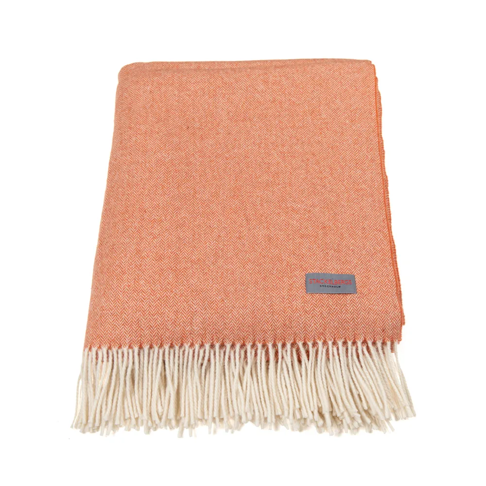 Recycled Lambswool throw, Orange & white Stackelbergs