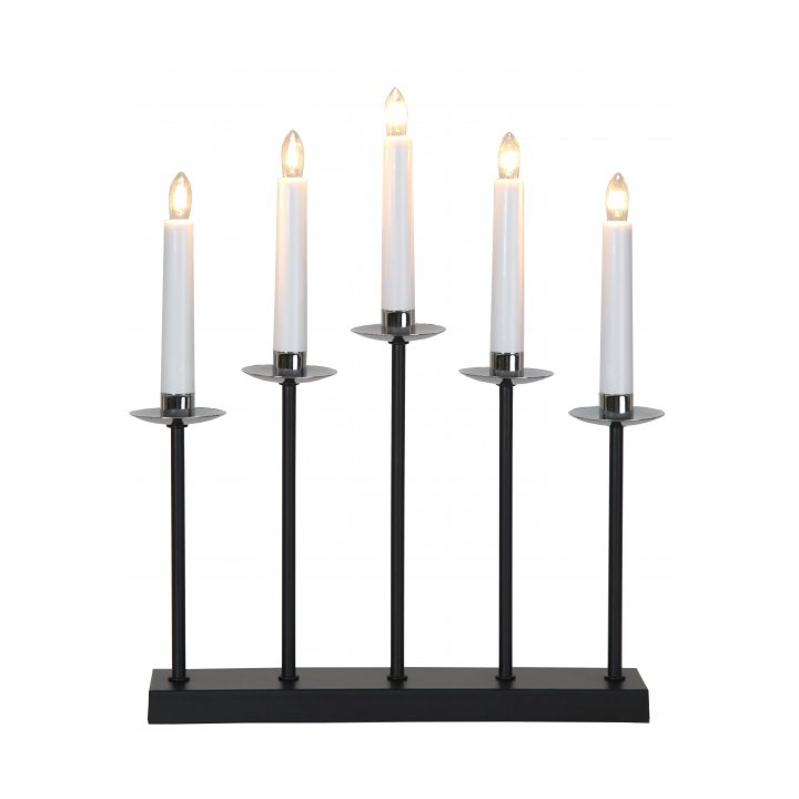 Star Trading Greta 5 metal candle holder silver tray 37 cm Black