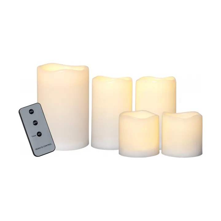 Paul 5 piece LED pillar candles, Ivory Star Trading
