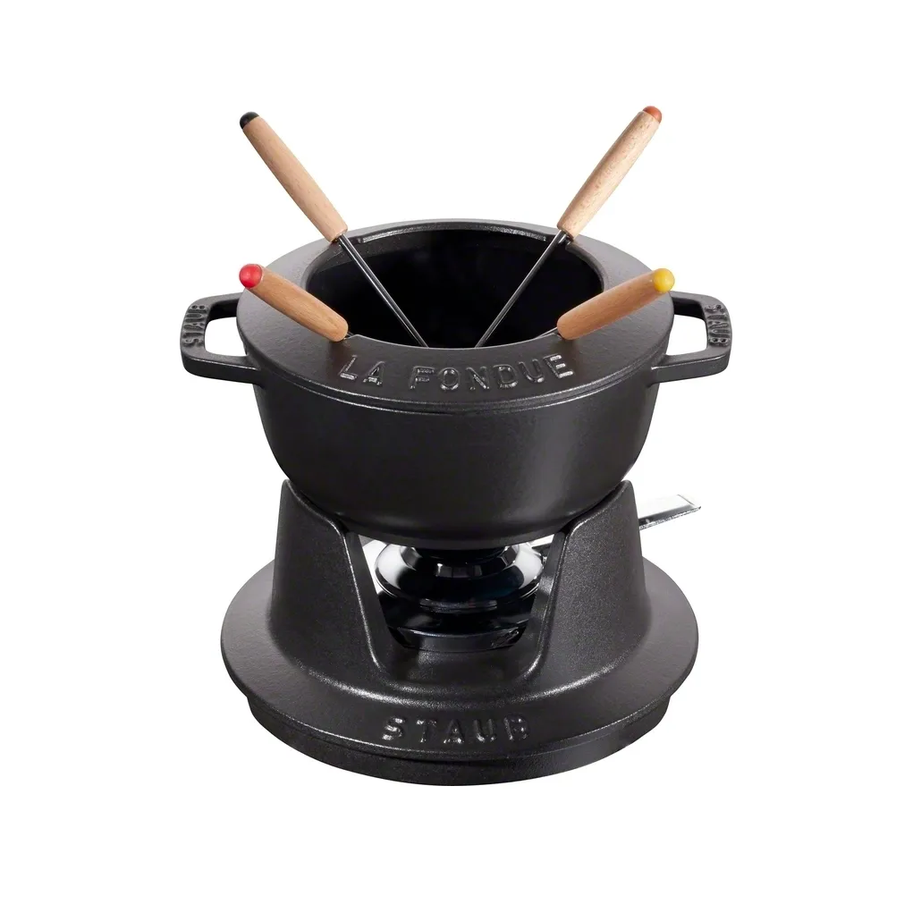NOMAR/ STAUB fondue en fonte vintage décor Village/6