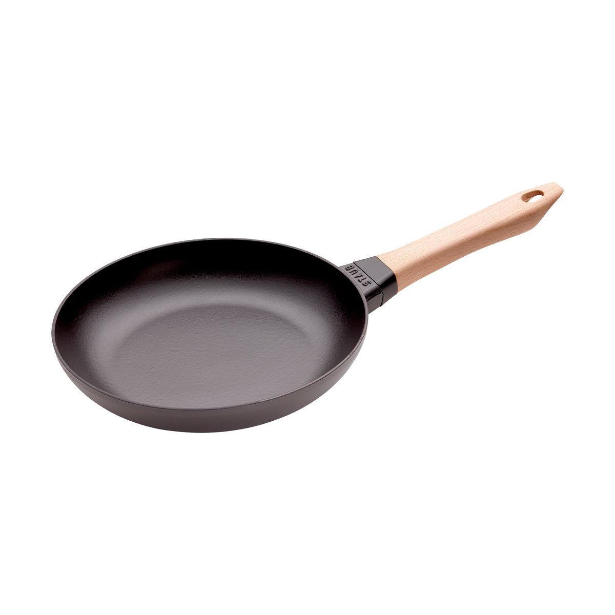 Staub frying pan cast iron black light wood handle o24 cm