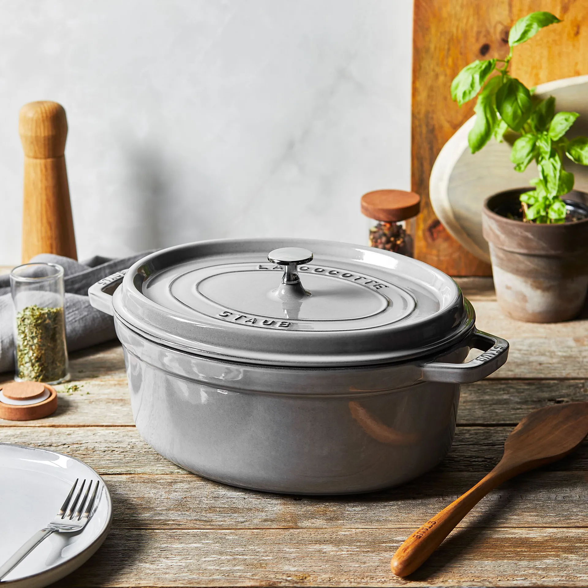Staub La Cocotte oval cast iron pot 6.7 L, Graphite gray STAUB