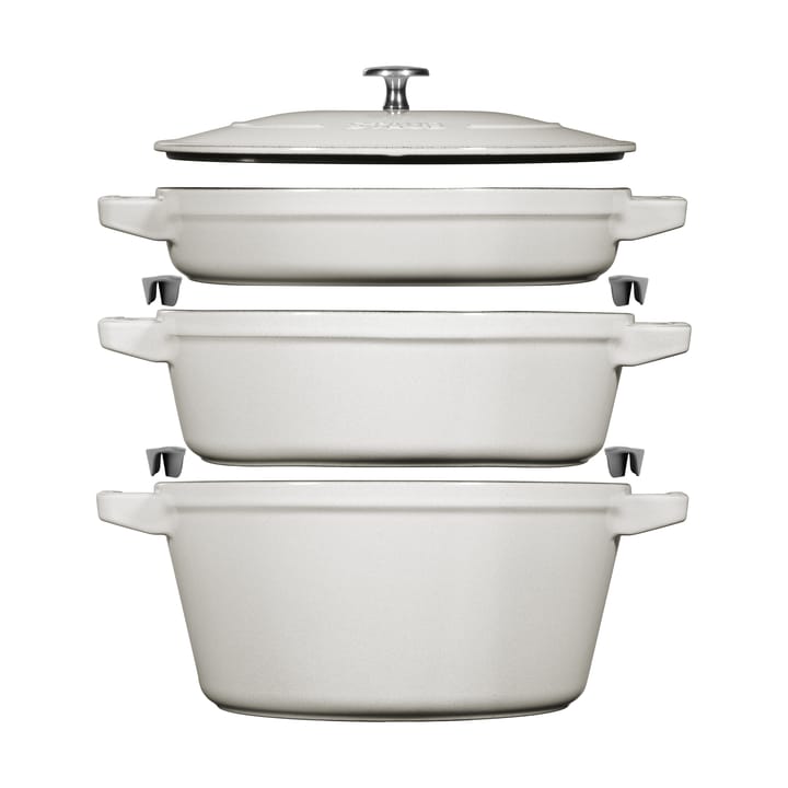 Staub Pot & saucepan set stackable 5 pieces - White truffle - STAUB