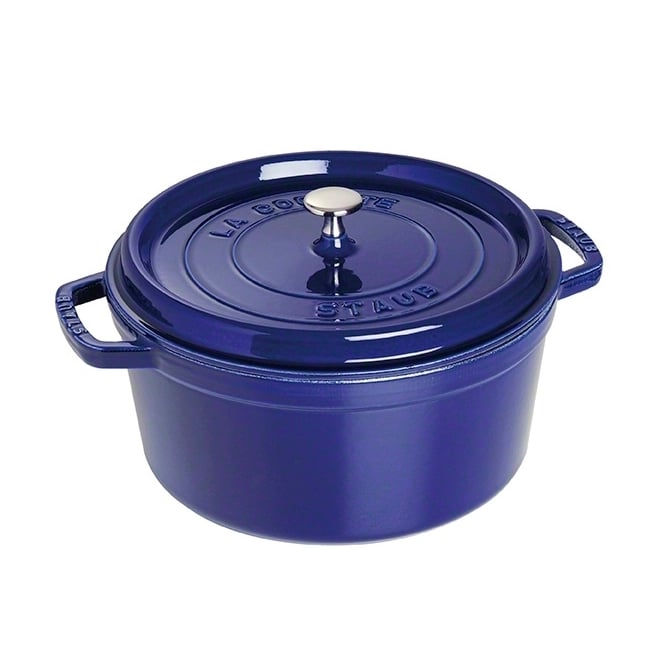 Staub round casserole dish. Three layers of enamel 6.7 l dark blue