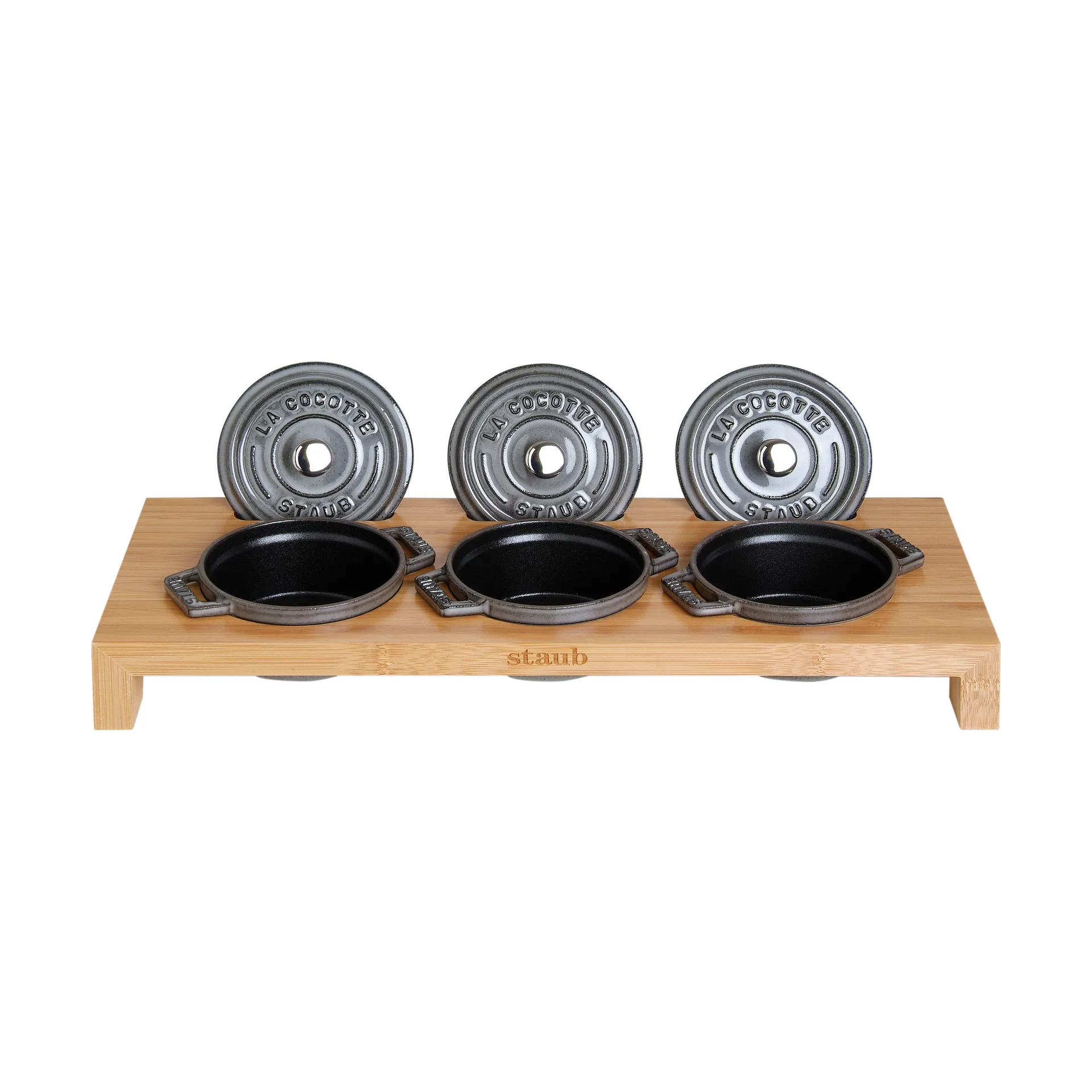 Staub serving holder for 3 mini pots, Bamboo STAUB