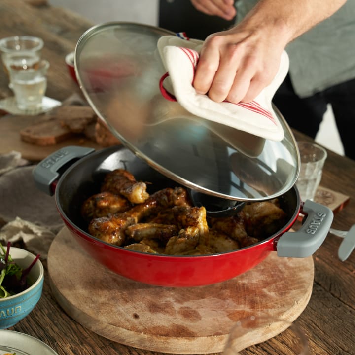 Wok with glass lid Ø30 cm 4.4 L - Red - STAUB