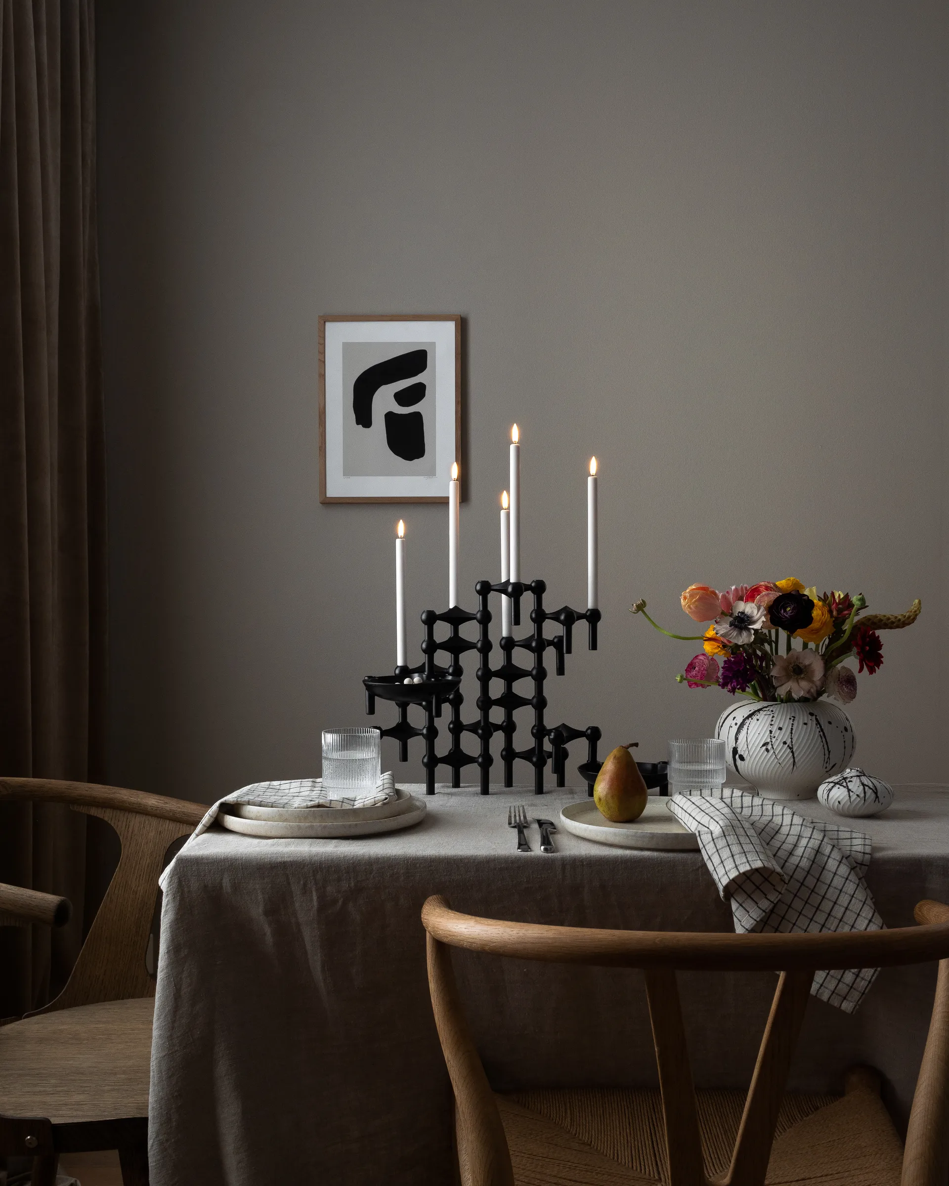 STOFF Nagel candle sticks 3-pack, black STOFF