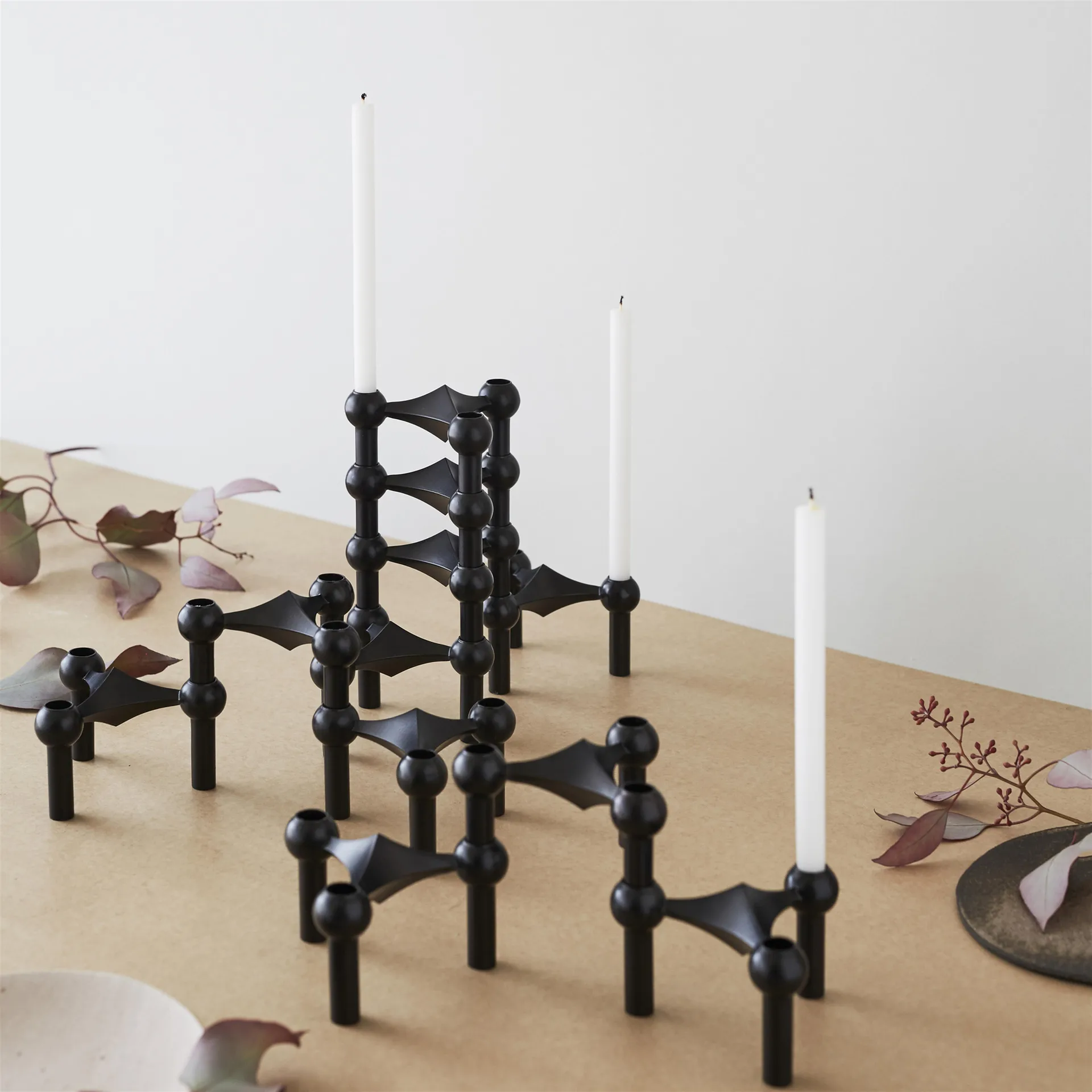 STOFF Nagel candle sticks 3-pack, black STOFF