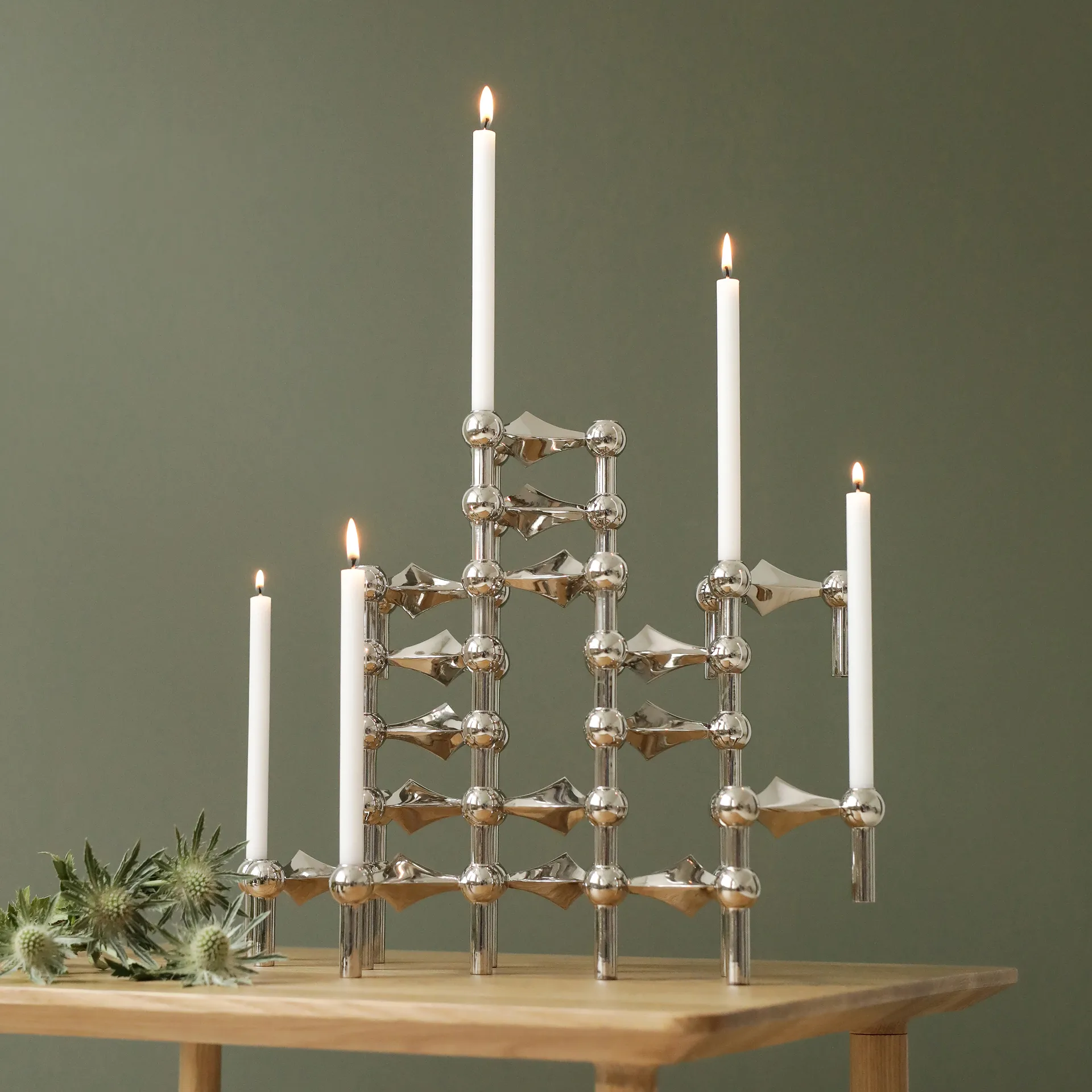 STOFF Nagel candle sticks 3-pack, chromium STOFF