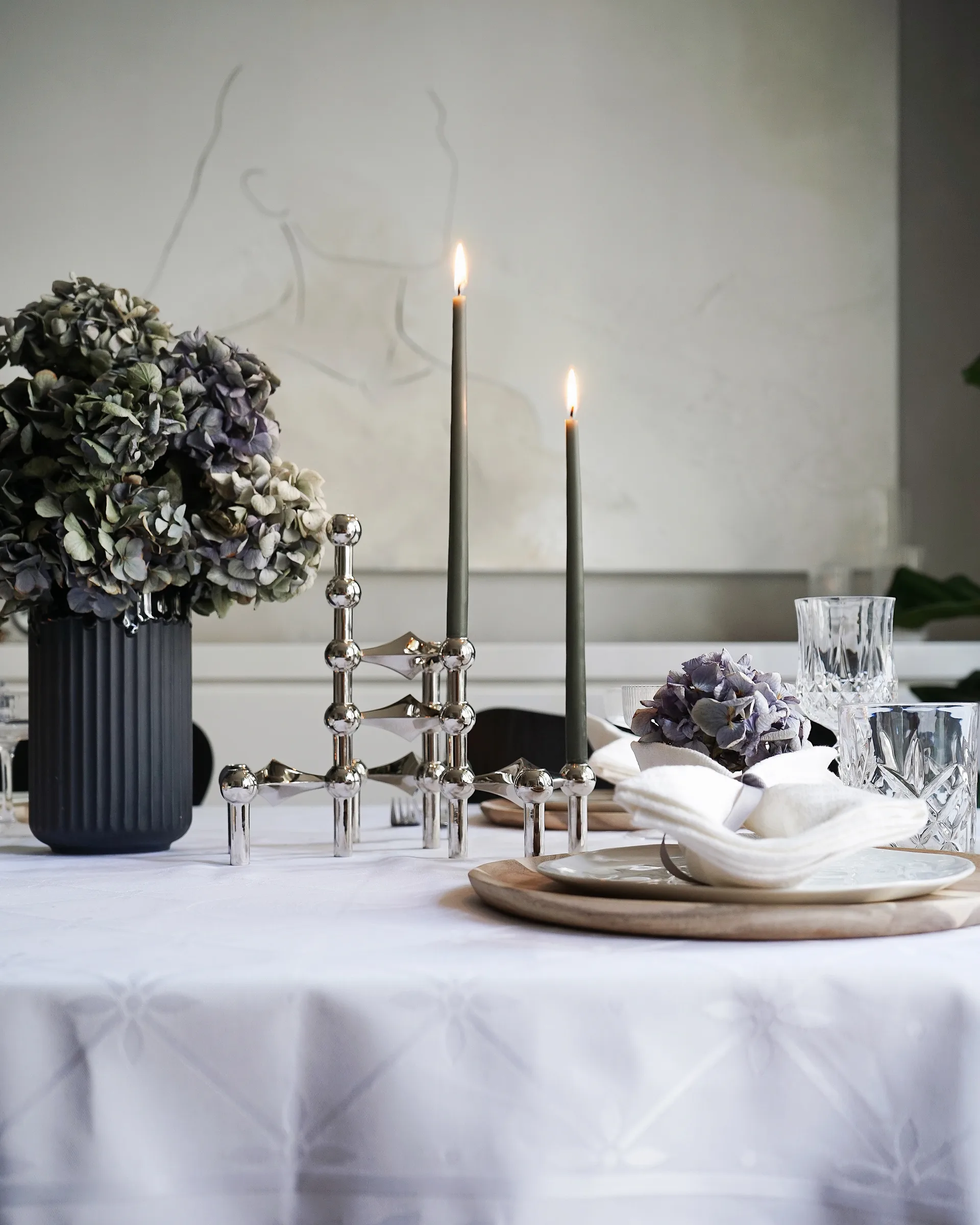 STOFF tapered candle by ester & erik 6-pack, Dusty green STOFF