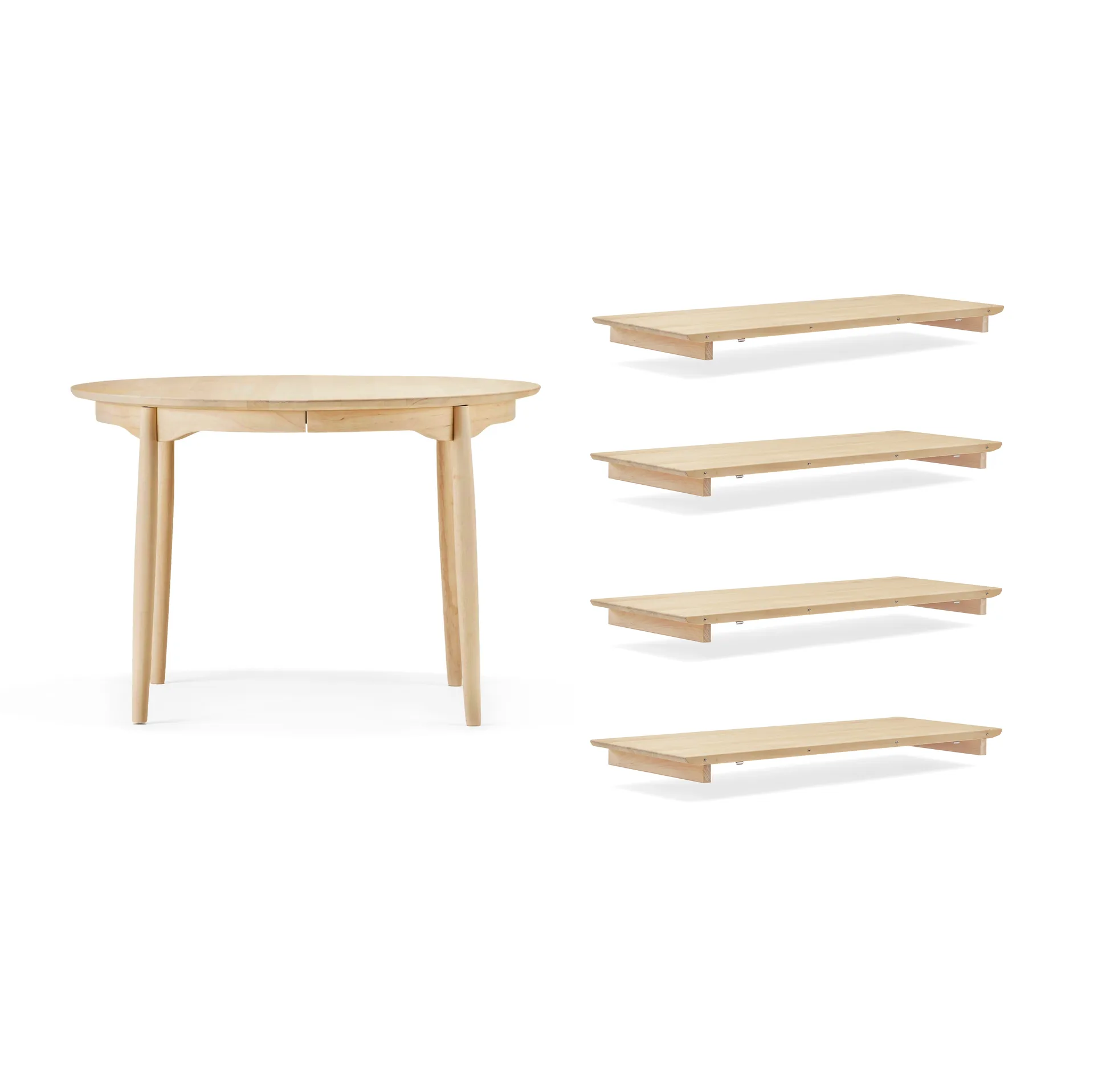 Carl dining table birch, Natural oil. 4 inserts + support leg Stolab