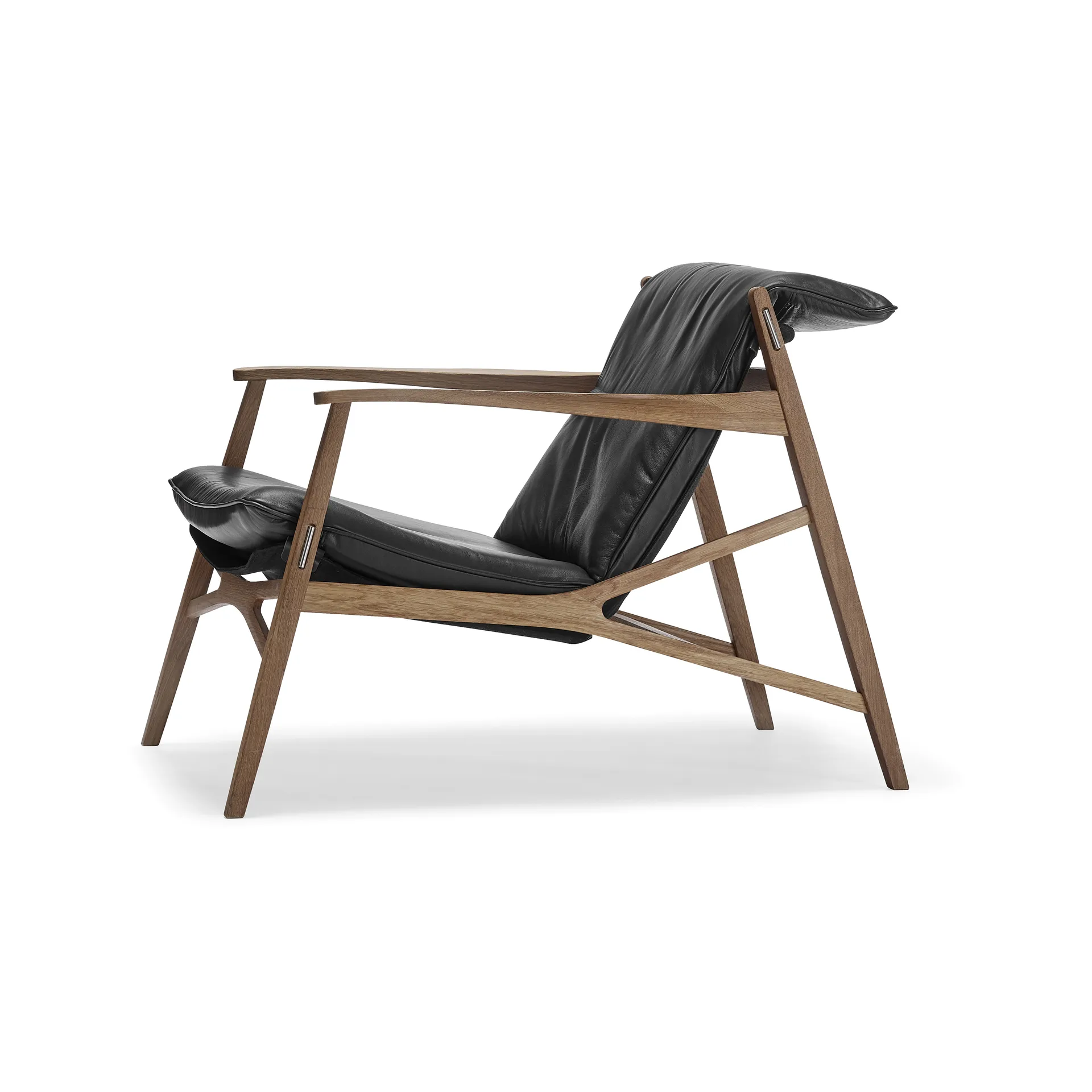 Link arm chair, Black leather-natural oiled oak-black canvas Stolab