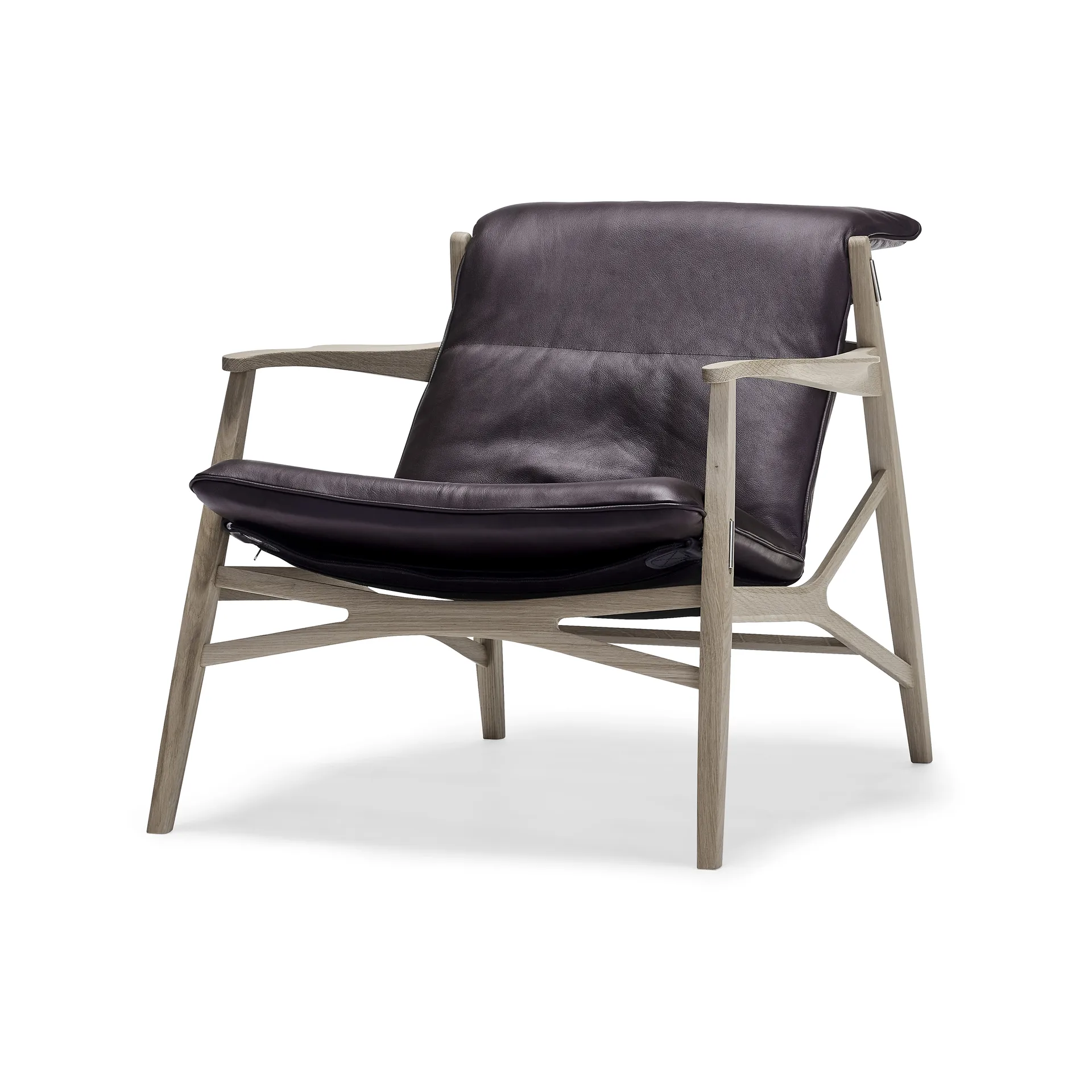 Link arm chair, Leather darkbrown. White oiled oak. black canvas Stolab