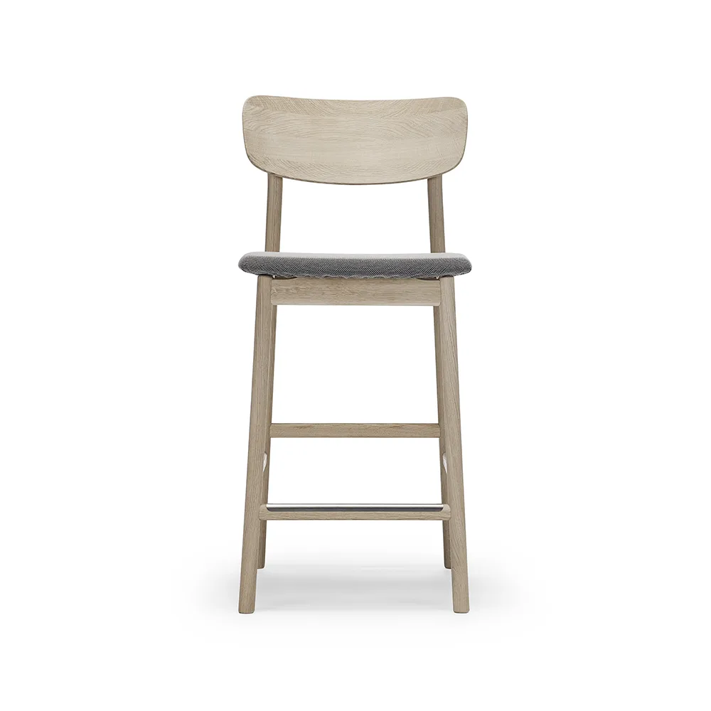 Prima Vista bar stool, Fabric blues 9202 brown/beige. white oil oak stand Stolab