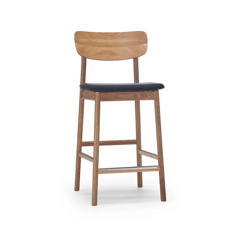Prima Vista bar stool, Fabric blues 9833 black. natural oil oak stand Stolab
